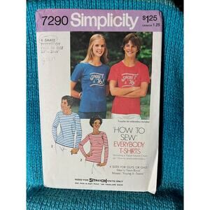 Simplicity 7290 long and short t-shirt pattern Size extra Small chest 29-31in